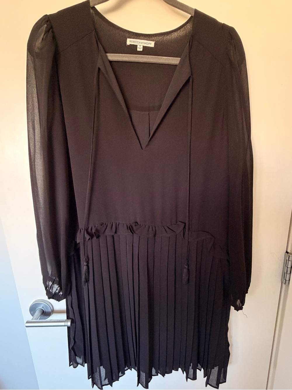 Rebecca Minkoff Black Long-Sleeve Pleated Shift Dress